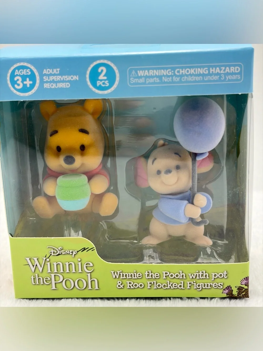 Disney Winnie the Pooh & Roo Flocked Figures Set With Pot New